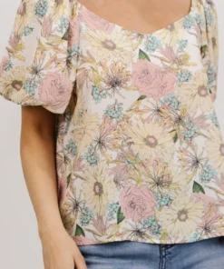 FT Tops Sandra Sweetheart Top | Pastel Floral