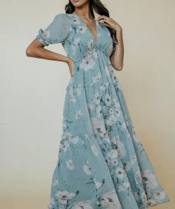 BB Custom Santorini Maxi Dress | Blue Floral Dresses