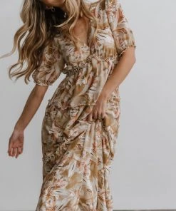 BB Custom Santorini Maxi Dress | Gold + Blush Print Dresses