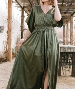 BB Custom Dresses Savannah Print Kimono Maxi | Olive