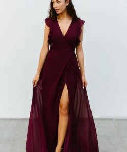 Soi Saya Wrap Maxi Dress | Burgundy Dresses