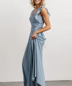 Soi Dresses Saya Wrap Maxi Dress | Dusty Blue