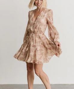 AK Dresses Saylor Ruffle Mini Dress | Beige Print