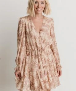 AK Dresses Saylor Ruffle Mini Dress | Beige Print