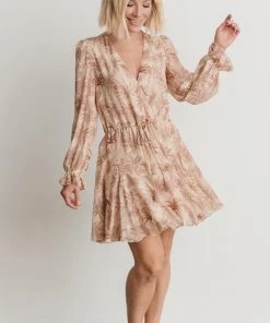 AK Dresses Saylor Ruffle Mini Dress | Beige Print