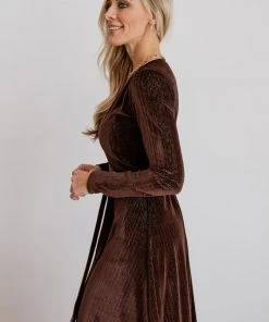 BB Custom Serena Shimmer Velvet Wrap Dress | Chocolate Dresses