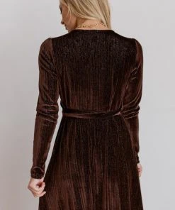 BB Custom Serena Shimmer Velvet Wrap Dress | Chocolate Dresses