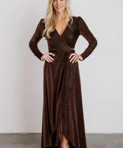 BB Custom Serena Shimmer Velvet Wrap Dress | Chocolate Dresses