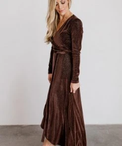 BB Custom Serena Shimmer Velvet Wrap Dress | Chocolate Dresses