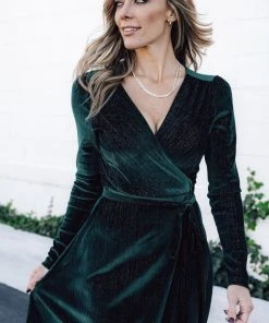 BB Custom Serena Shimmer Velvet Wrap Dress | Forest Dresses