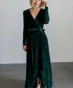BB Custom Serena Shimmer Velvet Wrap Dress | Forest Dresses