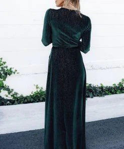 BB Custom Serena Shimmer Velvet Wrap Dress | Forest Dresses