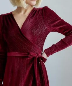 BB Custom Serena Shimmer Velvet Wrap Dress | Merlot