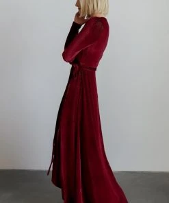 BB Custom Serena Shimmer Velvet Wrap Dress | Merlot