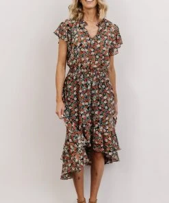 KA Shelby High-Low Dress | Black Multi Floral