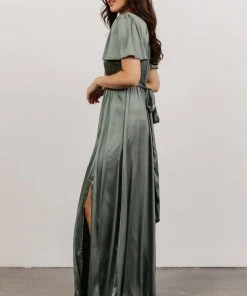 RR Shiloh Satin Maxi Dress | Eucalyptus Dresses
