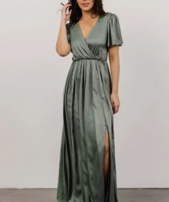 RR Shiloh Satin Maxi Dress | Eucalyptus Dresses