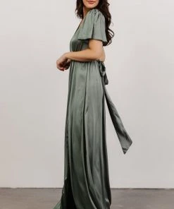 RR Shiloh Satin Maxi Dress | Eucalyptus Dresses