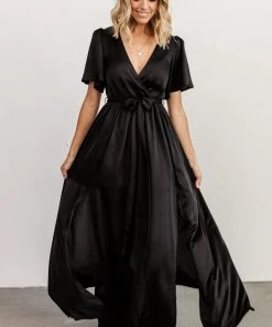 BB Custom Sicily Satin Maxi Dress | Black Maxi Dresses