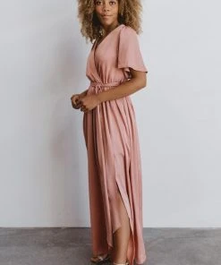 BB Custom Dresses Sicily Satin Maxi Dress | Blush