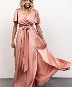 BB Custom Dresses Sicily Satin Maxi Dress | Blush