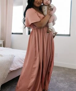 BB Custom Dresses Sicily Satin Maxi Dress | Blush