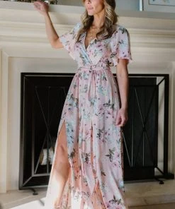 BB Custom Sicily Satin Maxi Dress | Blush Floral