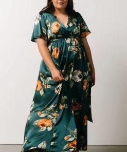 BB Custom Sicily Satin Maxi Dress | Deep Topaz Floral