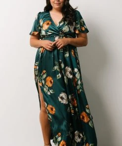 BB Custom Sicily Satin Maxi Dress | Deep Topaz Floral