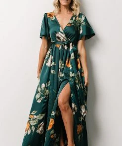 BB Custom Sicily Satin Maxi Dress | Deep Topaz Floral