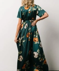 BB Custom Sicily Satin Maxi Dress | Deep Topaz Floral