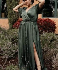 BB Custom Sicily Satin Maxi Dress | Dusty Green Dresses