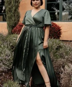 BB Custom Sicily Satin Maxi Dress | Dusty Green Dresses