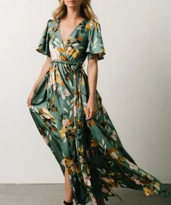 BB Custom Sicily Satin Maxi Dress | Eucalyptus Floral