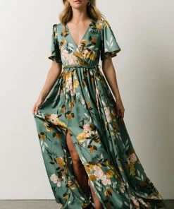 BB Custom Sicily Satin Maxi Dress | Eucalyptus Floral