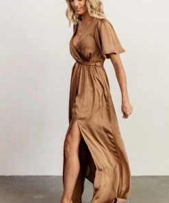 BB Custom Dresses Sicily Satin Maxi Dress | Mocha