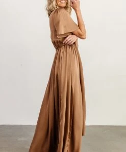 BB Custom Dresses Sicily Satin Maxi Dress | Mocha