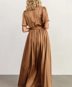 BB Custom Dresses Sicily Satin Maxi Dress | Mocha