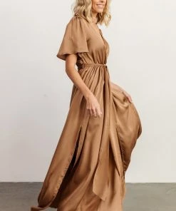 BB Custom Dresses Sicily Satin Maxi Dress | Mocha
