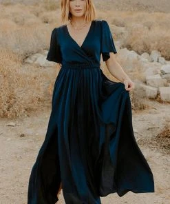 BB Custom Sicily Satin Maxi Dress | Navy