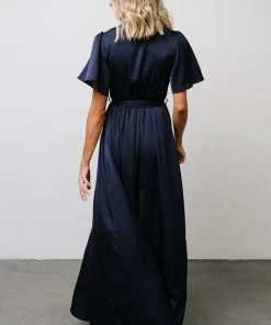 BB Custom Sicily Satin Maxi Dress | Navy