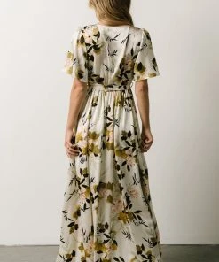 BB Custom Sicily Satin Maxi Dress | Off White Floral