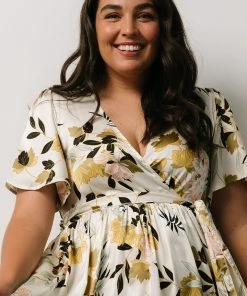 BB Custom Sicily Satin Maxi Dress | Off White Floral