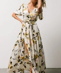 BB Custom Sicily Satin Maxi Dress | Off White Floral