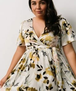 BB Custom Sicily Satin Maxi Dress | Off White Floral