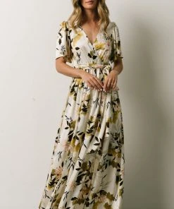 BB Custom Sicily Satin Maxi Dress | Off White Floral
