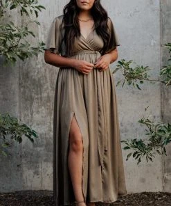 BB Custom Dresses Sicily Satin Maxi Dress | Olive