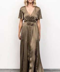 BB Custom Dresses Sicily Satin Maxi Dress | Olive