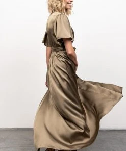 BB Custom Dresses Sicily Satin Maxi Dress | Olive