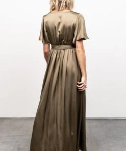 BB Custom Dresses Sicily Satin Maxi Dress | Olive